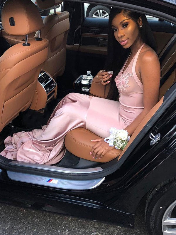Mermaid Halter Satin Sleeveless Train Dress - Chloe Dress