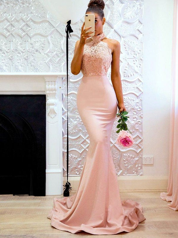 Mermaid Halter Lace Sleeveless Train Dress - Chloe Dress