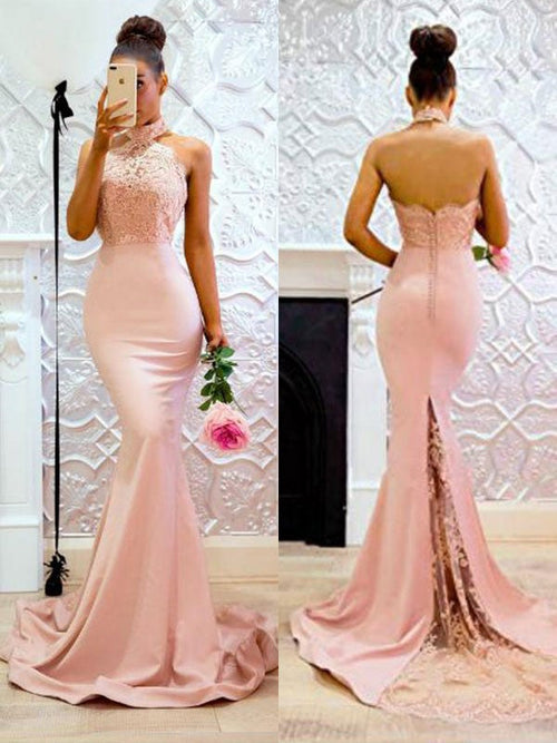 Mermaid Halter Lace Sleeveless Train Dress - Chloe Dress