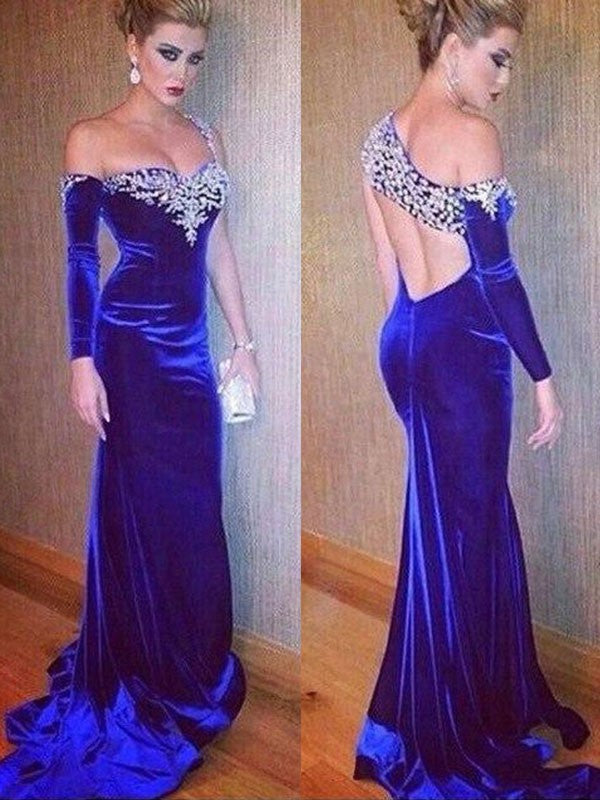 Sheath One-Shoulder Velvet Long Sleeve Train Dress - Chloe Dress
