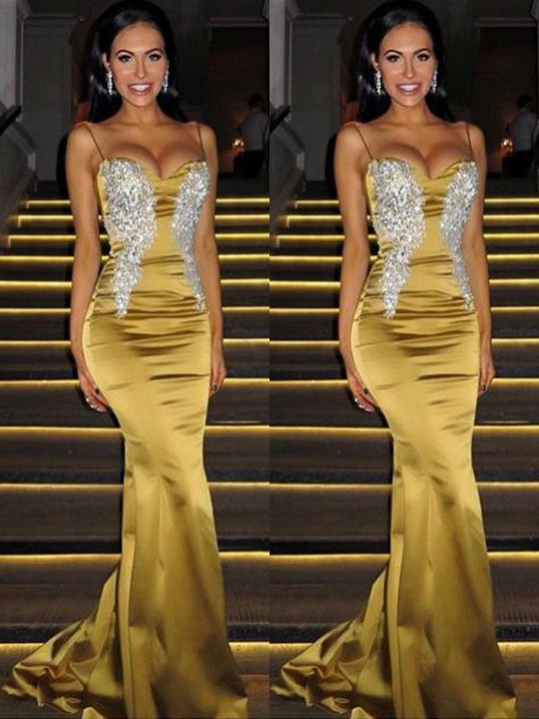 Mermaid Spaghetti Strap Satin Sleeveless Train Dress - Chloe Dress