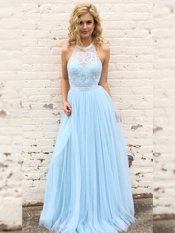 A-Line Halter Tulle Sleeveless Floor-Length Dress - Chloe Dress