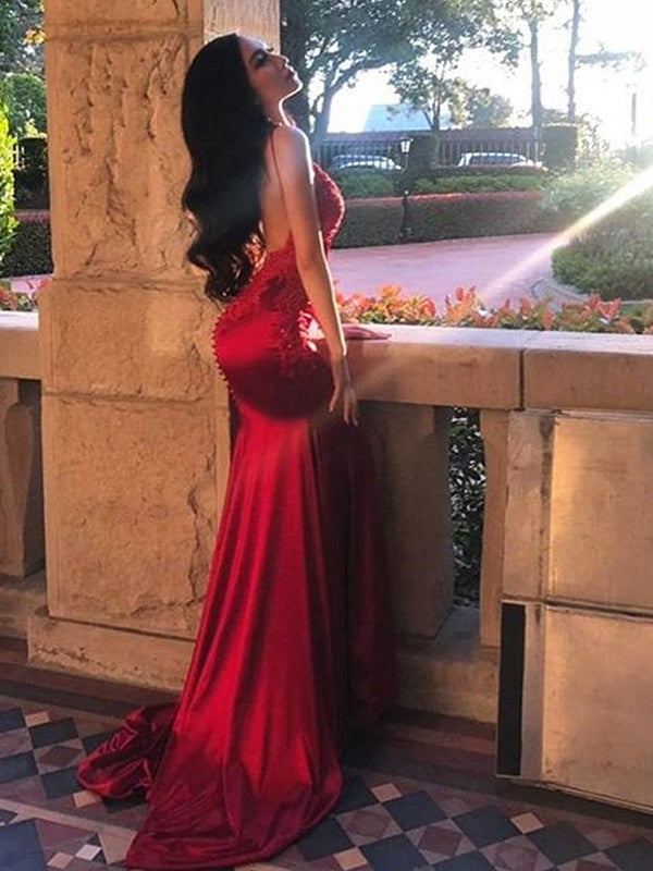 Sheath Spaghetti Strap Satin Sleeveless Train Dress - Chloe Dress