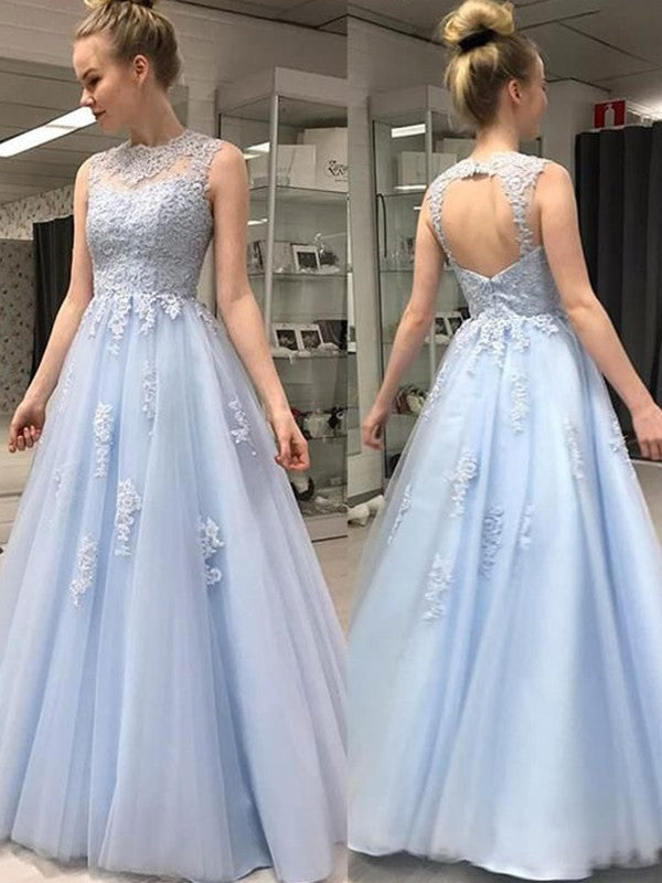 A-Line Tulle Sleeveless Applique Floor-Length Dress - Chloe Dress