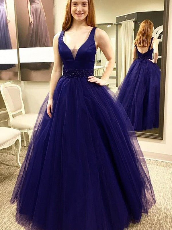 Ball Gown V-Neck Tulle Sleeveless Floor-Length Gown - Chloe Dress