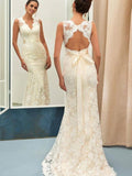 Mermaid V-Neck Lace Sleeveless Train Wedding Dress - Chloe Dress