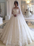 Ball Gown Tulle Long Sleeve Train Wedding Gown - Chloe Dress