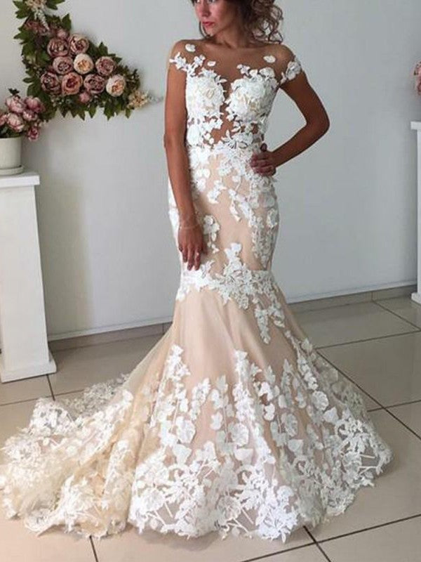 Mermaid Tulle Short Sleeve Train Mini Wedding Dress - Chloe Dress