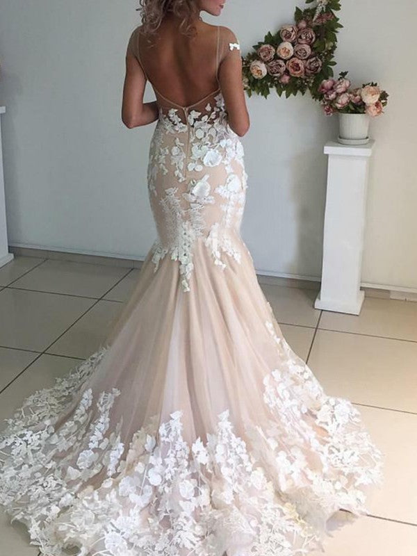 Mermaid Tulle Short Sleeve Train Mini Wedding Dress - Chloe Dress