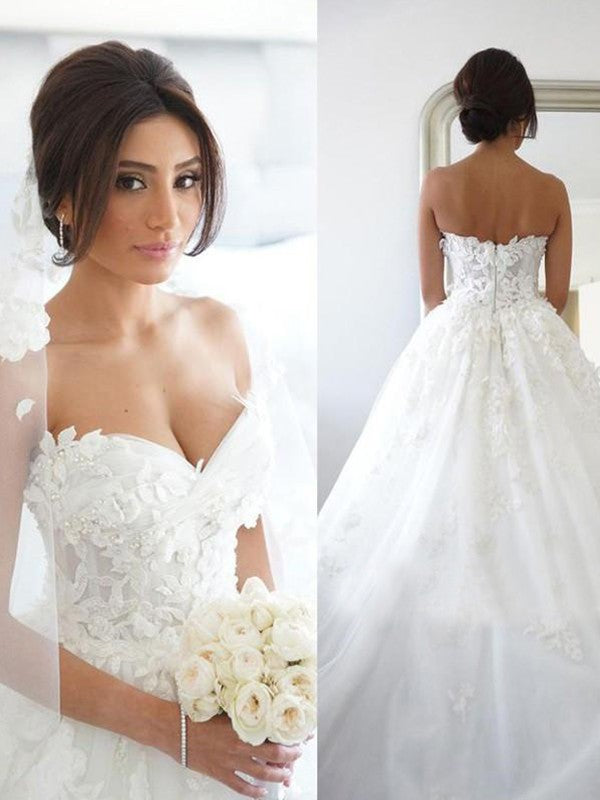Ball Gown Sweetheart Tulle Sleeveless Train Wedding Gown - Chloe Dress