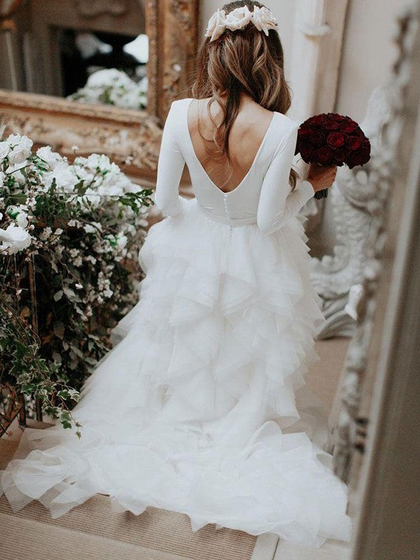 A-Line Tulle Long Sleeve Ruffled Wedding Dress - Chloe Dress