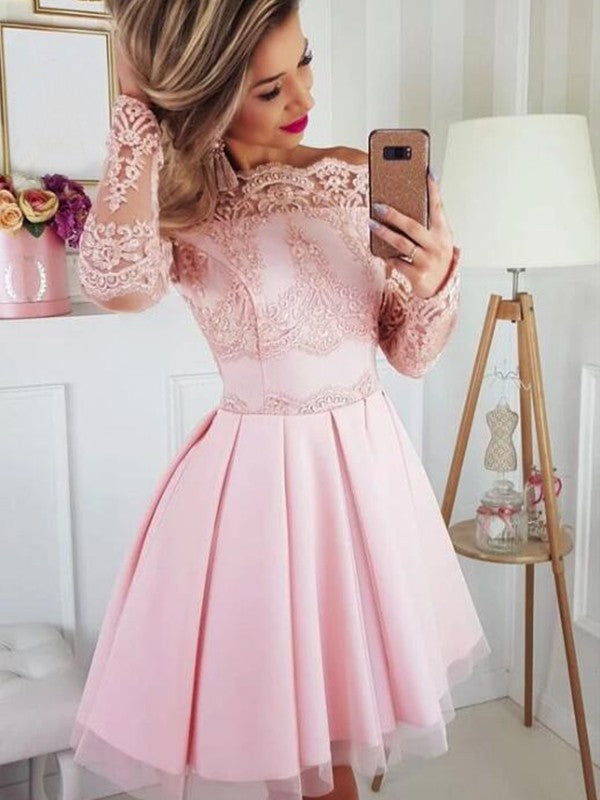 A-Line Satin Long Sleeve Mini Homecoming Dress - Chloe Dress