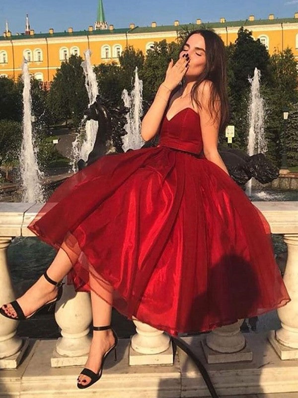 A-Line Sweetheart Organza Sleeveless Ruffled Tea-Length Homecoming Dress - Chloe Dress