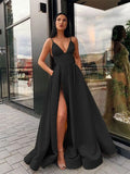 A-Line Spaghetti Strap Satin Sleeveless Ruffled Floor-Length Dress - Chloe Dress