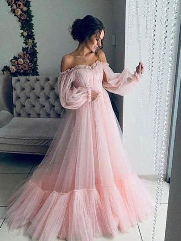A-Line Tulle Long Sleeve Applique Floor-Length Dress - Chloe Dress
