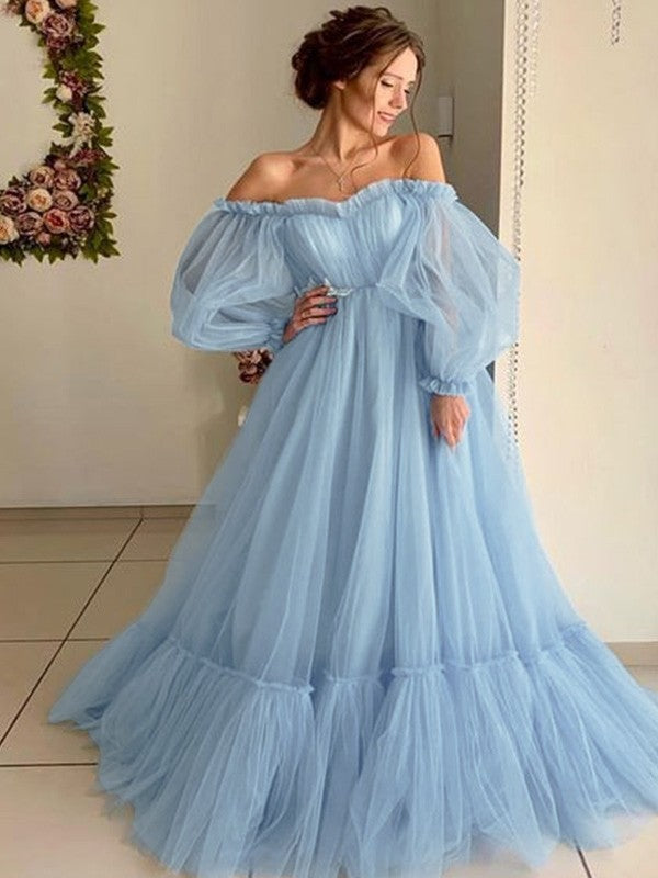 A-Line Tulle Long Sleeve Applique Floor-Length Dress - Chloe Dress