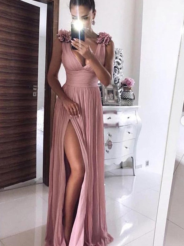 A-Line V-Neck Chiffon Sleeveless Floor-Length Dress - Chloe Dress