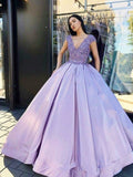 Ball Gown V-Neck Satin Short Sleeve Floor-Length Gown - Chloe Dress