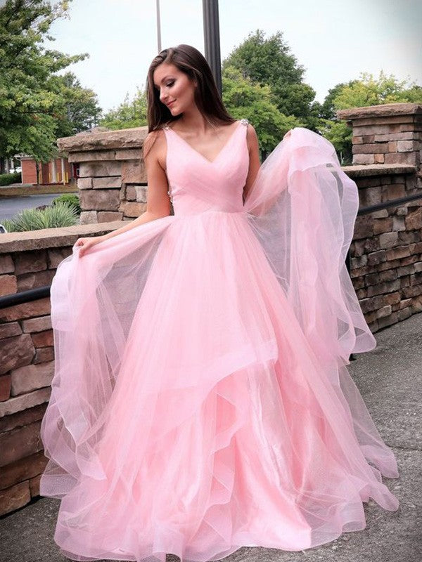 A-Line V-Neck Tulle Sleeveless Train Dress - Chloe Dress