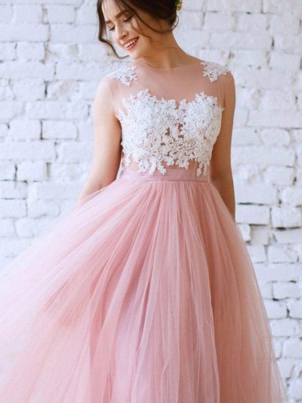 A-Line Tulle Sleeveless Train Tea-Length Dress - Chloe Dress