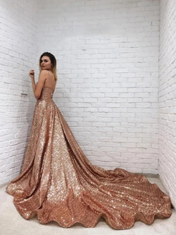 A-Line Spaghetti Strap Sequin Sleeveless Ruffled Dress - Chloe Dress