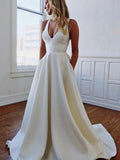 A-Line V-Neck Crepe Sleeveless Ruffled Wedding Dress - Chloe Dress