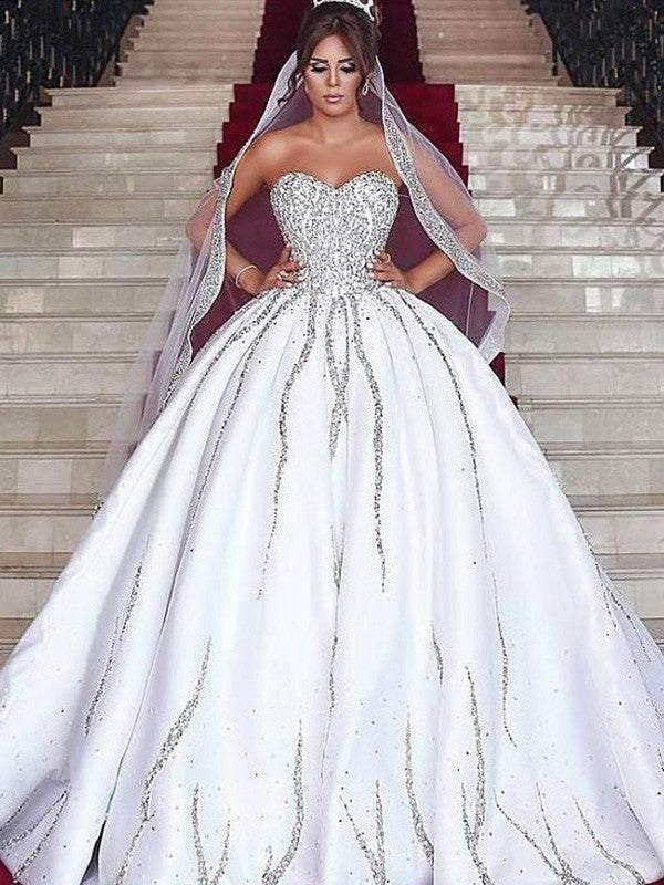 Ball Gown Sweetheart Satin Sleeveless Train Wedding Gown - Chloe Dress