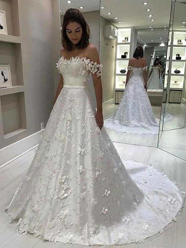 A-Line Satin Sleeveless Train Wedding Dress - Chloe Dress