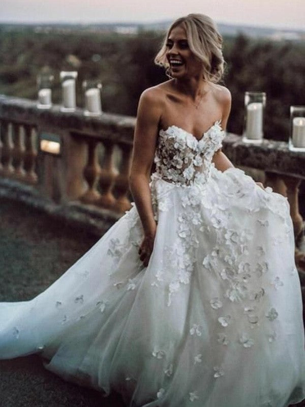 A-Line Sweetheart Tulle Sleeveless Train Wedding Dress - Chloe Dress