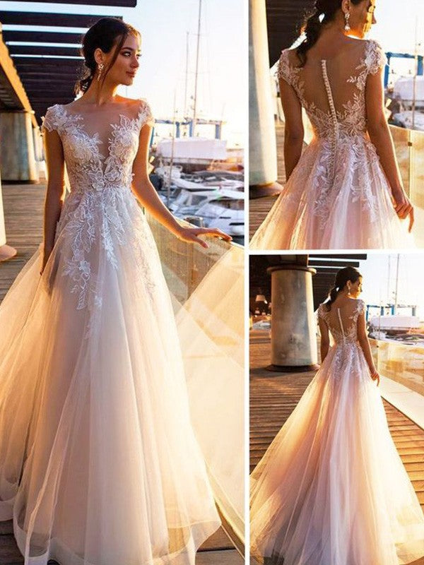 A-Line Tulle Short Sleeve Train Mini Wedding Dress - Chloe Dress