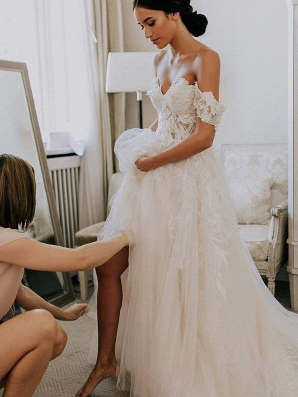 A-Line Tulle Sleeveless Train Wedding Dress - Chloe Dress