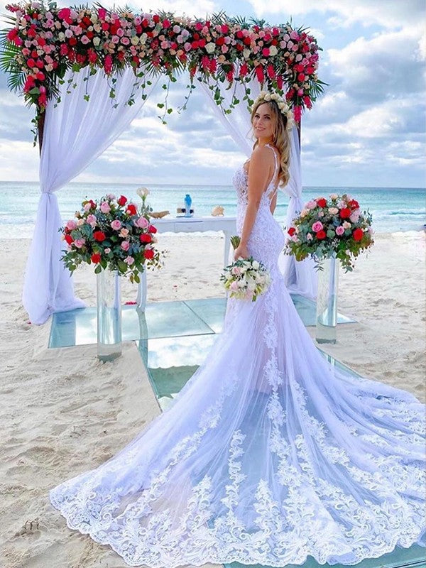 Mermaid Tulle Sleeveless Train Wedding Dress - Chloe Dress