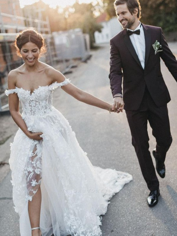 A-Line Tulle Sleeveless Train Wedding Dress - Chloe Dress