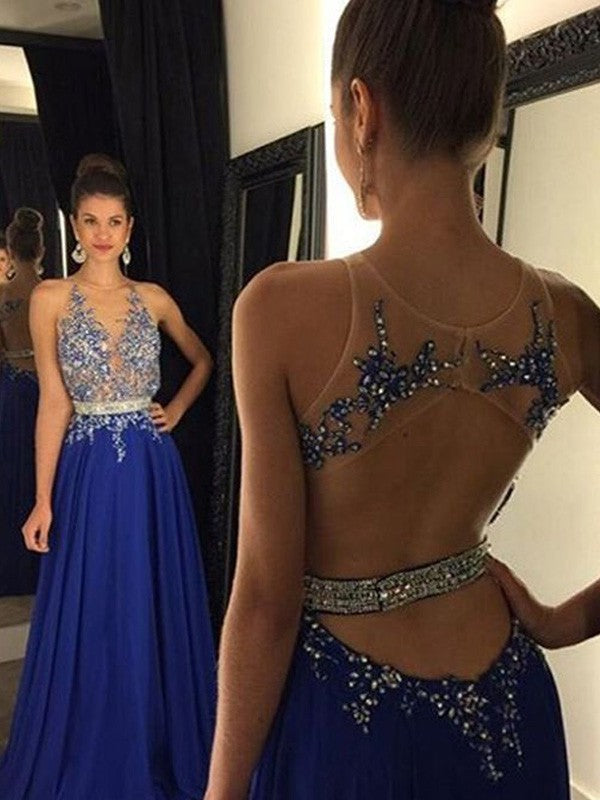 A-Line V-Neck Chiffon Sleeveless Applique Floor-Length Dress - Chloe Dress