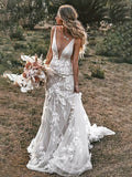 Sheath V-Neck Tulle Sleeveless Train Wedding Dress - Chloe Dress