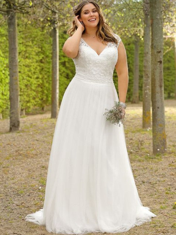 A-Line V-Neck Tulle Short Sleeve Train Mini Wedding Dress - Chloe Dress