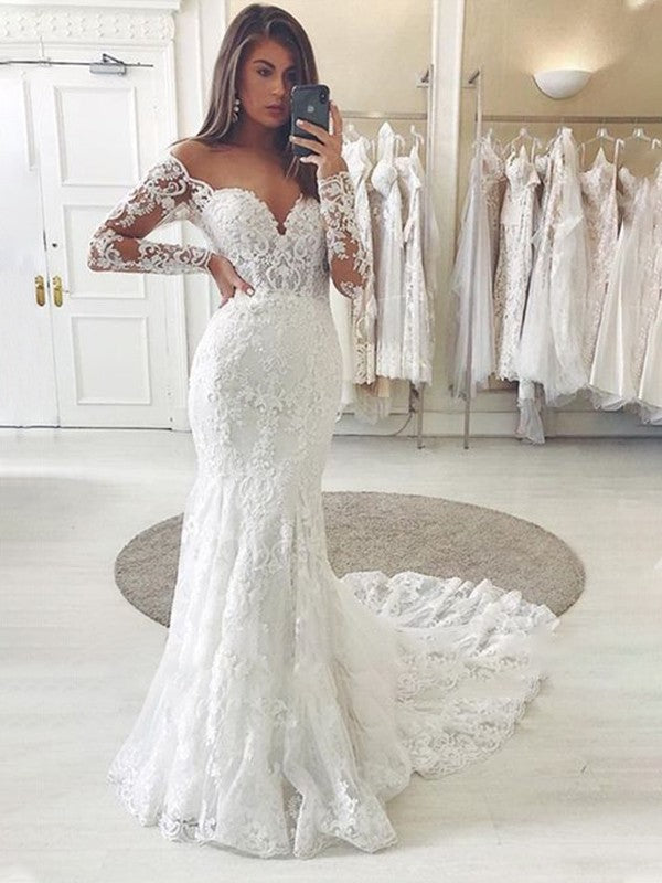 Mermaid Tulle Long Sleeve Train Wedding Dress - Chloe Dress