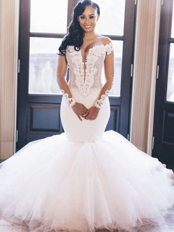 Mermaid Tulle Long Sleeve Applique Floor-Length Wedding Dress - Chloe Dress