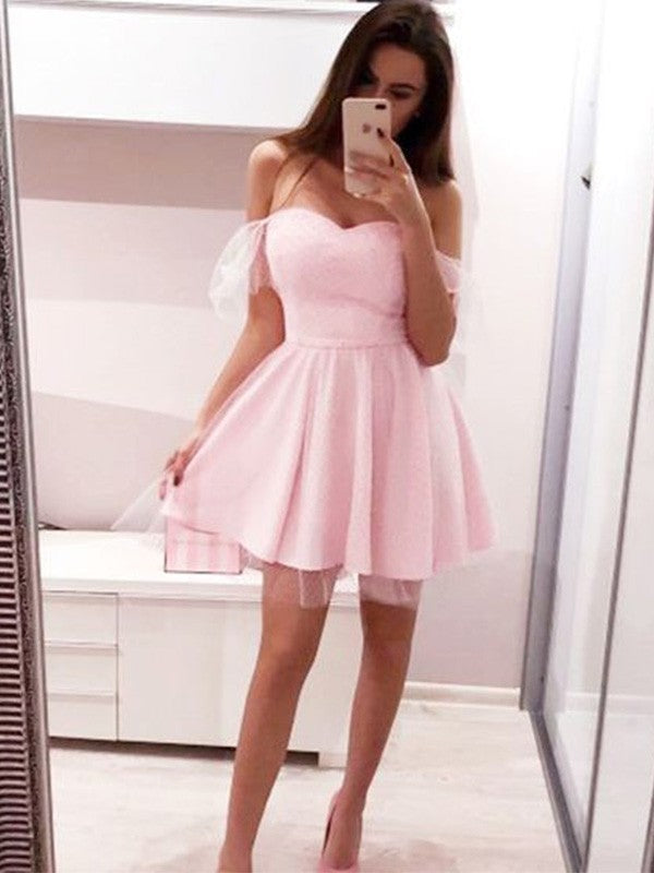 A-Line Tulle Short Sleeve Ruffled Mini Homecoming Dress - Chloe Dress