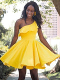 A-Line One-Shoulder Satin Sleeveless Ruffled Mini Homecoming Dress - Chloe Dress