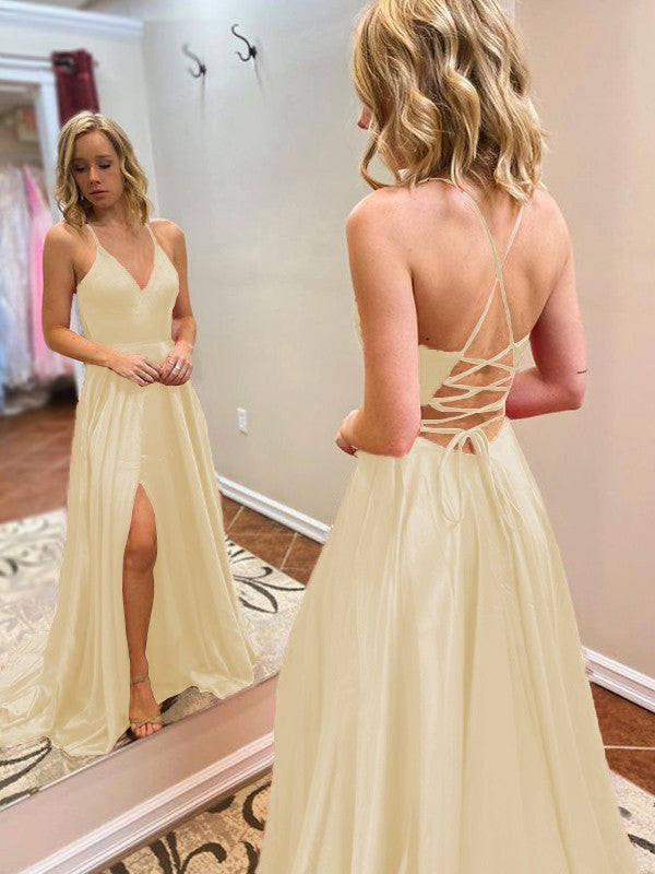 A-Line V-Neck Satin Sleeveless Ruffled Dress - Chloe Dress