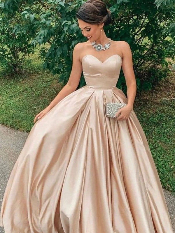 A-Line Sweetheart Satin Sleeveless Ruffled Floor-Length Dress - Chloe Dress