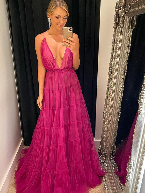 A-Line V-Neck Tulle Sleeveless Ruffled Dress - Chloe Dress