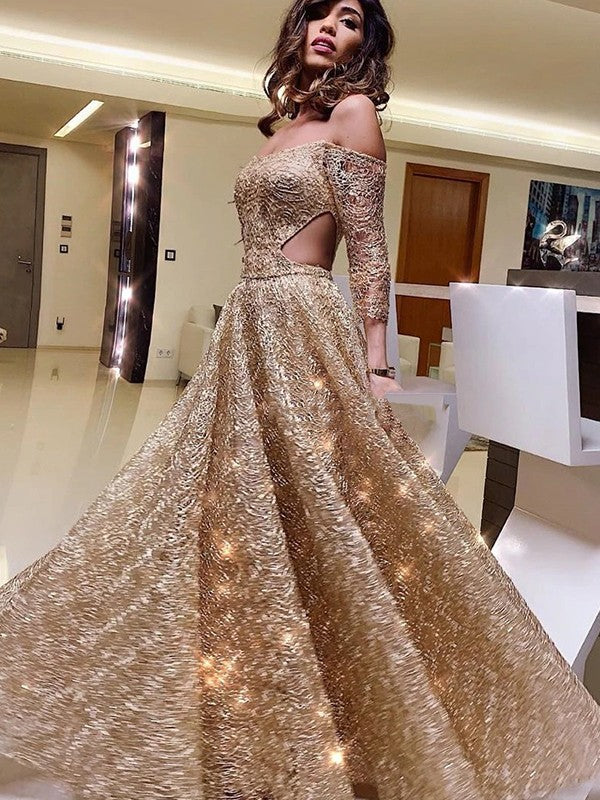 A-Line Sequin Long Sleeve Ruffled Floor-Length Dress - Chloe Dress