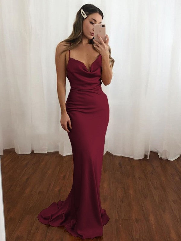 Sheath Spaghetti Strap Satin Sleeveless Train Dress - Chloe Dress