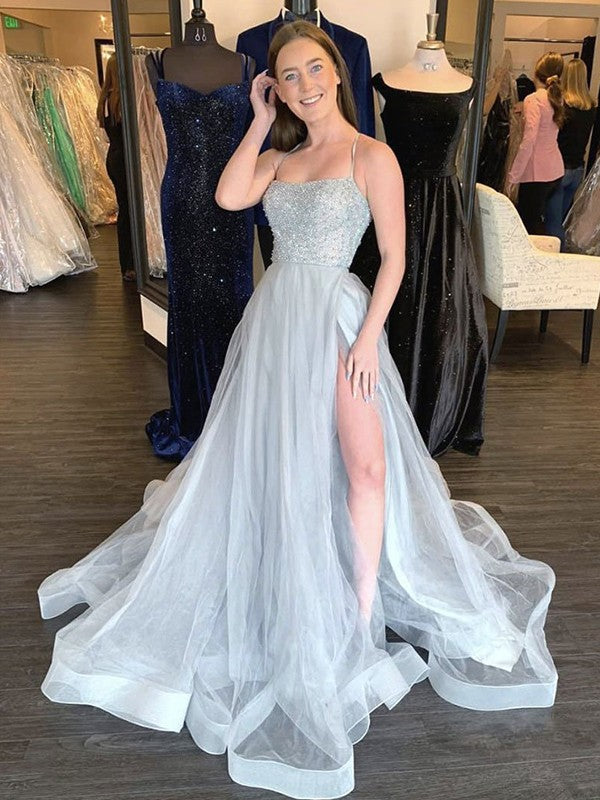 A-Line Halter Tulle Sleeveless Train Dress - Chloe Dress