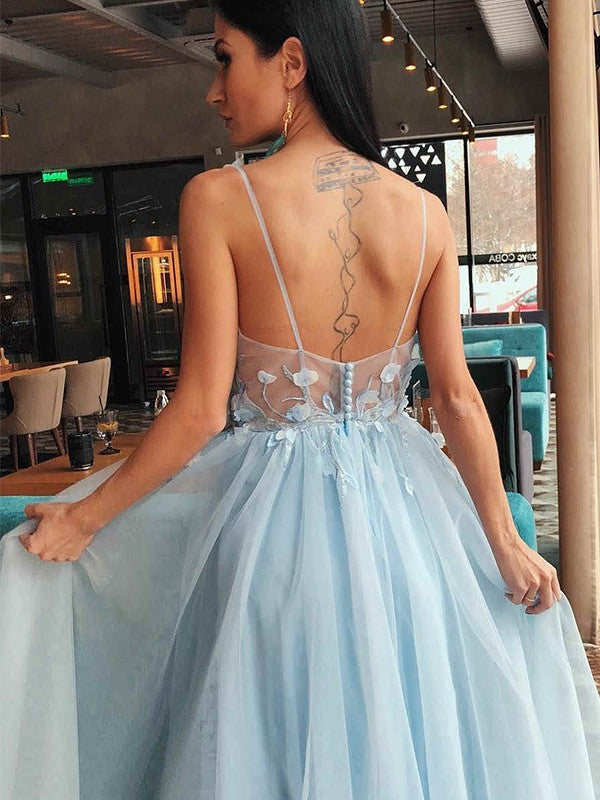 A-Line V-Neck Tulle Sleeveless Applique Floor-Length Dress - Chloe Dress
