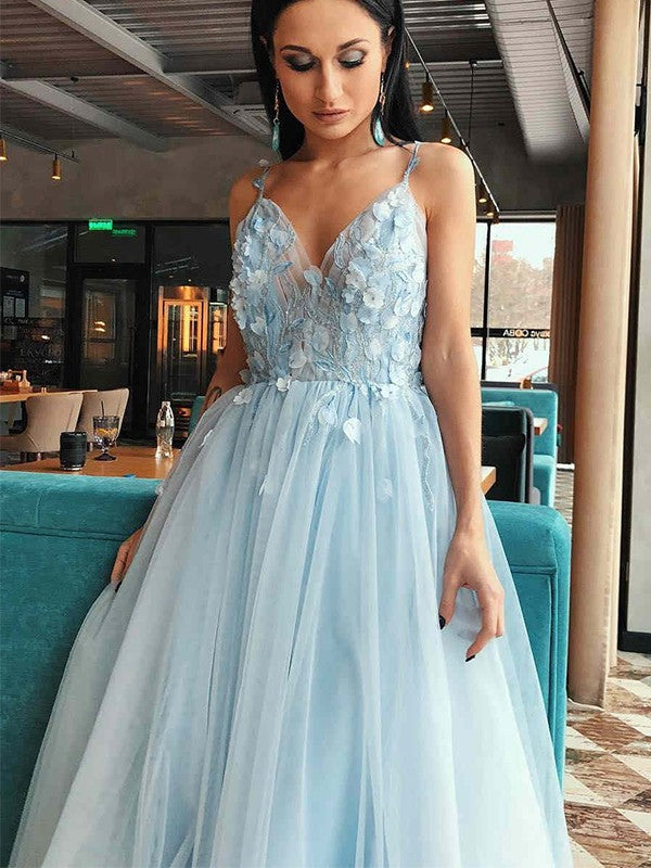 A-Line V-Neck Tulle Sleeveless Applique Floor-Length Dress - Chloe Dress