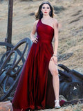 A-Line One-Shoulder Satin Sleeveless Ruffled Dress - Chloe Dress