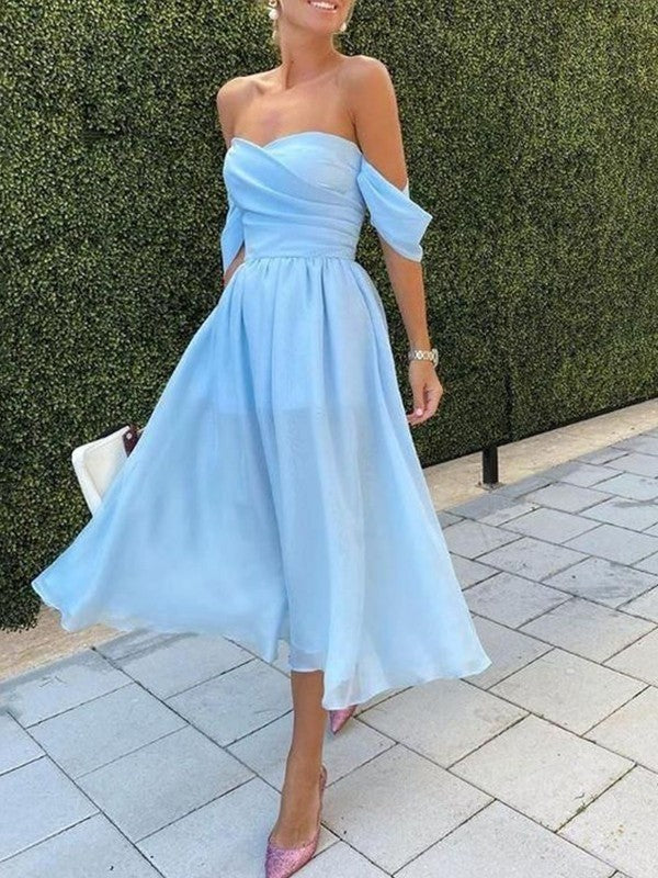 A-Line Chiffon Sleeveless Tea-Length Dress - Chloe Dress